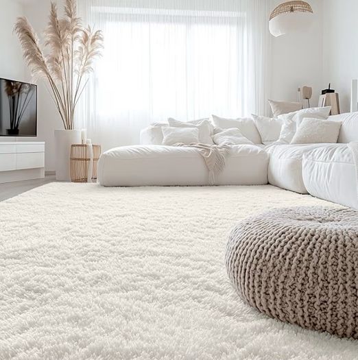 Fluffy Shaggy Rugs Living Room, Large Anti Slip Carpet, Machine Washable Soft Thick Pile Bedside Rug for Kids Bedroom, Nursery - Creme, 120 x 160 cm