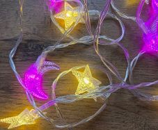 String of LED lights - pink moons and stars