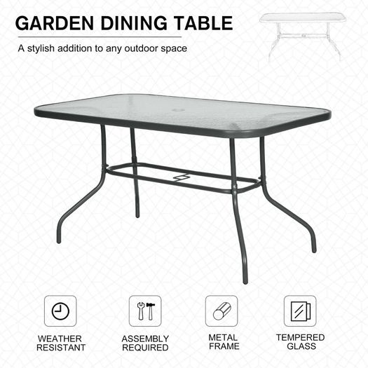 Aquatex Glass Garden Table Curved Metal Frame Parasol Hole 4 Legs Outdoor (FREE POSTAGE)