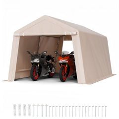 Outdoor Storage Shed, 10 x 15 ft Portable Storage Tent with 2 Roll-up Doors & Vents, Waterproof Canopy Shed Shelter, Heavy Duty Frame, Patio Garage Carport for Motorcycle Lawn Mower, Beige  Heavy-Duty Metal Frame: This large 10x15 ft portable storage 