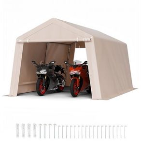 Outdoor Storage Shed, 10 x 15 ft Portable Storage Tent with 2 Roll-up Doors & Vents, Waterproof Canopy Shed Shelter, Heavy Duty Frame, Patio Garage Carport for Motorcycle Lawn Mower, Beige  Heavy-Duty Metal Frame: This large 10x15 ft portable storage 