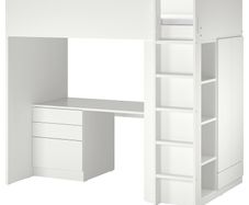 Loft bed with desk and drawers.