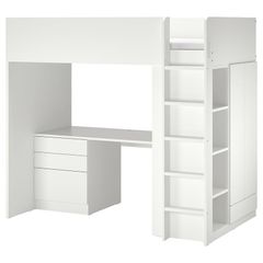 Loft bed with desk and drawers.
