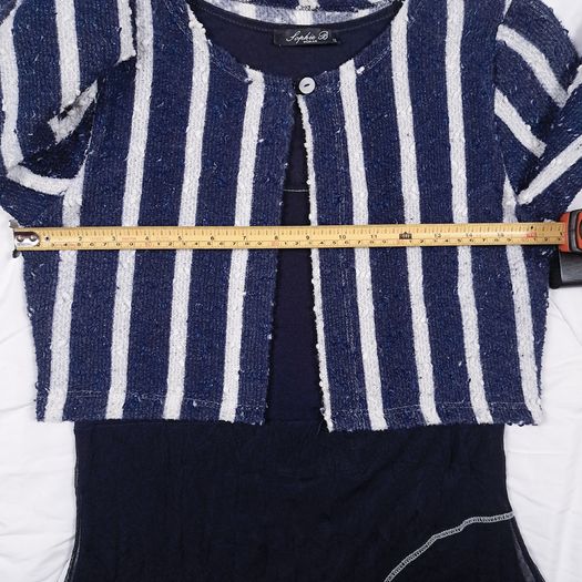 Sophie B Navy Blue White Striped Bolero Cardigan Tiered Mesh Midi Dress 12UK/40EU
