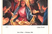 1984 Isle of Man Limited Edition Lithographed Print measuring 333mm X 257mm showing Christmas Commemorative Stamp with First Day of Issue Cancel