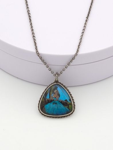 Vintage 925 Sterling Silver Real Butterfly Wing Necklace