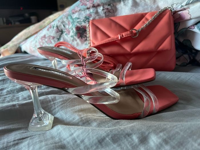 coral heel and matching bag