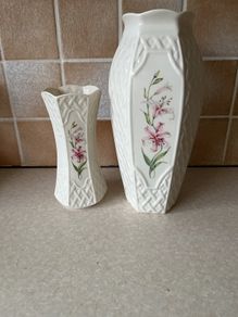 Belleek China 2 Country Trellis Vases 7" & 10"