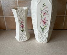 Belleek China 2 Country Trellis Vases 7" & 10"