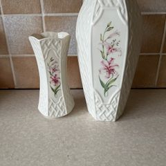 Belleek China 2 Country Trellis Vases 7" & 10"