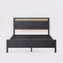 King Size Bed Frame with Storage Shelf Wooden Headboard,LED Lights,5ft Metal Bed Frames Kingsize Bed with Charging Station,Mattress Foundation,Strong Steel Slats Support,Noise Free,Black Image 8