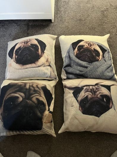 High Quality Pug Dog Cushion Covers with pillows 45-45cm , good condition, Lucan