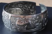 Vintage silver tone metal  repousse cuff bracelet