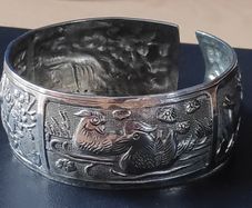 Vintage silver tone metal  repousse cuff bracelet