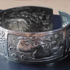 Vintage silver tone metal  repousse cuff bracelet