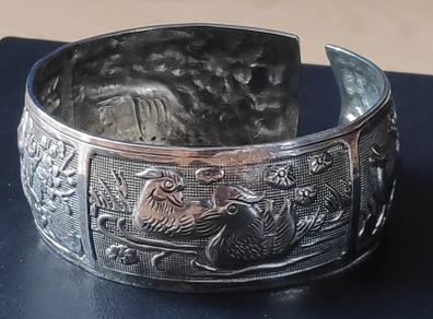 Vintage silver tone metal  repousse cuff bracelet