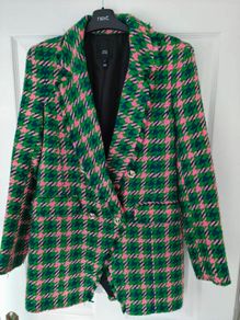 River Island Pink & Green Tweed Double-Breasted Blazer size 10