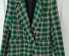 River Island Pink & Green Tweed Double-Breasted Blazer size 10