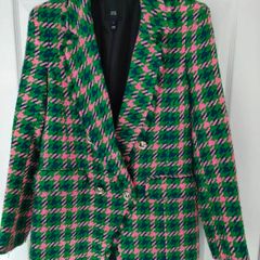 River Island Pink & Green Tweed Double-Breasted Blazer size 10