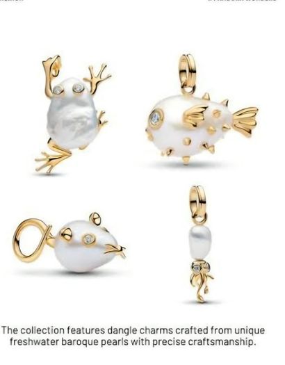 Pandora Wonders Collection Treated Freshwater Cultured Baroque Pearl Mouse Dangle Charm New