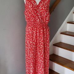 Red floral sleeveless summer dress, Size 2XL / UK20, Brand new
