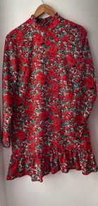Little Mistress High Neck smock dress floral red mix size