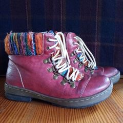 Redz warm colourful ankle boots lined 37 4 red burgendy laced