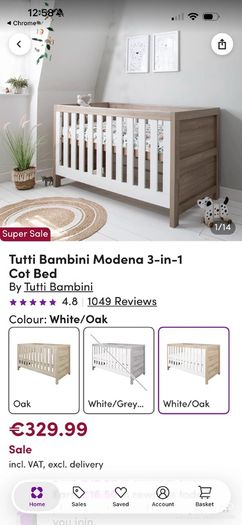Tutti Bambini Modena 3-in-1 Cot Bed  White Oak