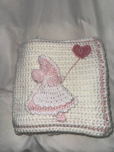Hand made crochet Pink & White baby blanket