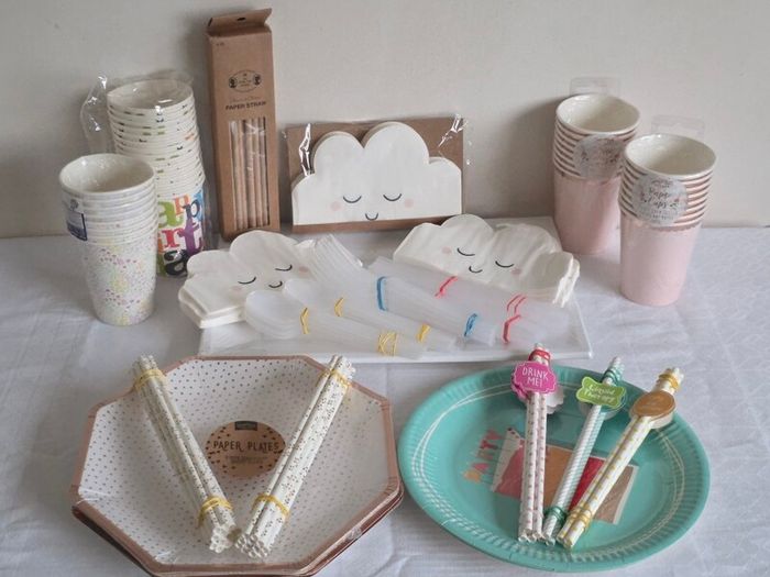 Birthday Party Tableware Bundle - Ginger Ray Plates Cups Napkins Straws