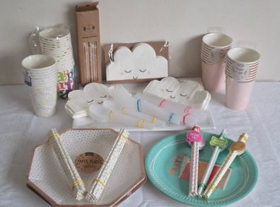 Birthday Party Tableware Bundle - Ginger Ray Plates Cups Napkins Straws
