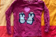 Cute pink long sleeved top for a girl, with penguins, size 116cm (5-6 years)