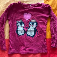 Cute pink long sleeved top for a girl, with penguins, size 116cm (5-6 years)