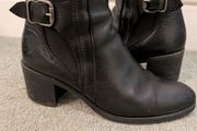 Black Genuine Leather Ankle Boots with Buckle  Size 37  Made in Spain