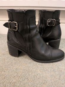 Black Genuine Leather Ankle Boots with Buckle  Size 37  Made in Spain