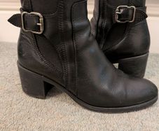 Black Genuine Leather Ankle Boots with Buckle  Size 37  Made in Spain