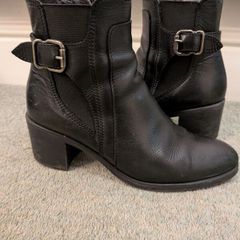 Black Genuine Leather Ankle Boots with Buckle  Size 37  Made in Spain