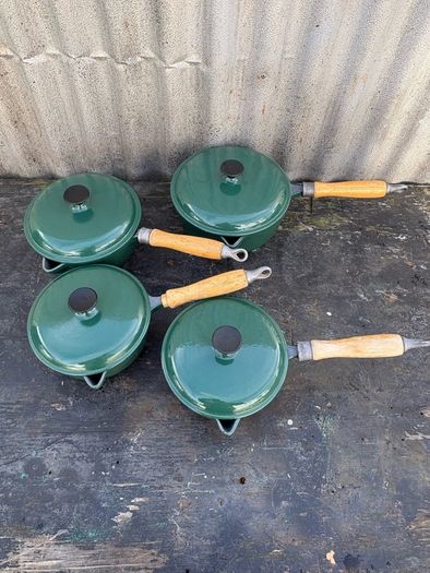 Vintage cast iron Le Creucet style saucepan set X4