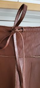 VINTAGE tan genuine leather A-Line skirt with leather tie belt Sz M (Fit 10--12UK)