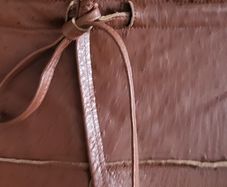 VINTAGE tan genuine leather A-Line skirt with leather tie belt Sz M (Fit 10--12UK)