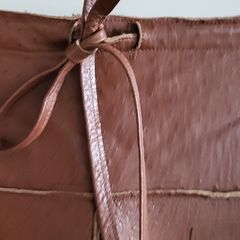 VINTAGE tan genuine leather A-Line skirt with leather tie belt Sz M (Fit 10--12UK)