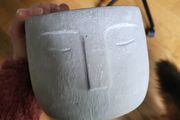 Concrete ceramic decorative pot with face 16cm NEW
