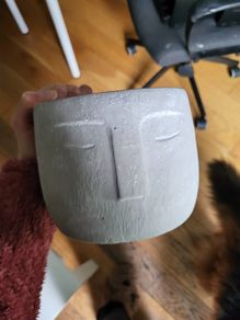 Concrete ceramic decorative pot with face 16cm NEW