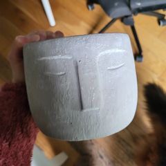 Concrete ceramic decorative pot with face 16cm NEW