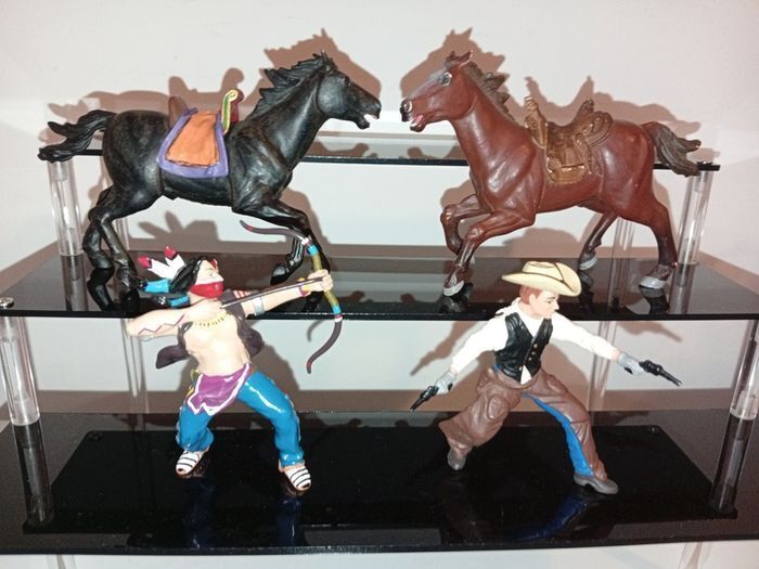Papo Native American Indian 2002 and Rare Cowboy with 2 colts 1999 plus 2 galloping horses 1999