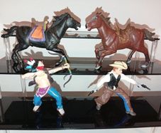 Papo Native American Indian 2002 and Rare Cowboy with 2 colts 1999 plus 2 galloping horses 1999