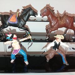 Papo Native American Indian 2002 and Rare Cowboy with 2 colts 1999 plus 2 galloping horses 1999