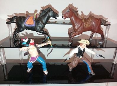 Papo Native American Indian 2002 and Rare Cowboy with 2 colts 1999 plus 2 galloping horses 1999