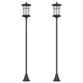 Set of Two 1.8m Traditional Style Solar Lamp Posts - Black