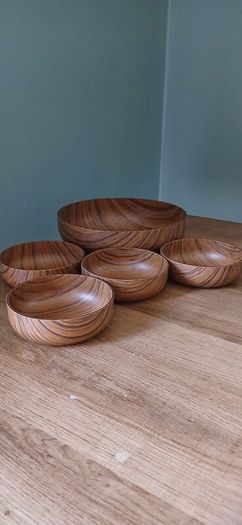 Mid Century modern Italian designed Robex set of 4 faux teak bowls